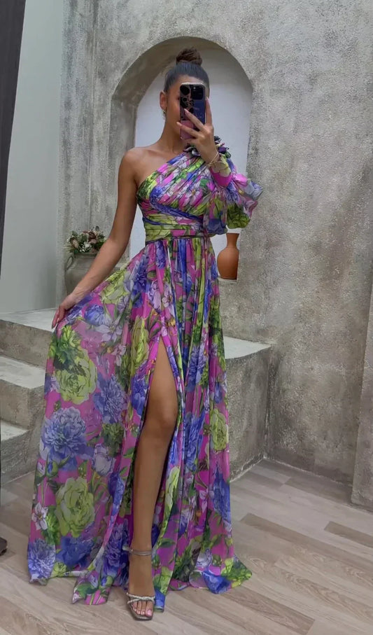 Whitney | Elegant Flowy Shoulder Dress for Summer Events