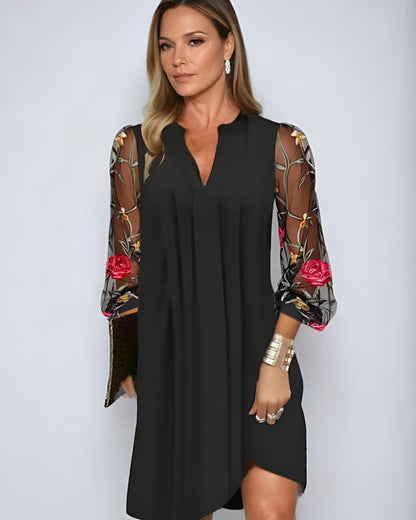 Renée | Elegant Long Women’s Dress with Embroidered Sleeves