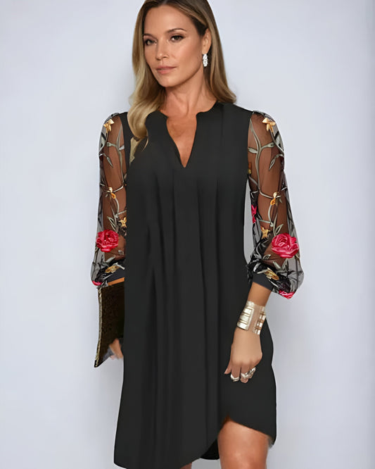 Renée | Elegant Long Women’s Dress with Embroidered Sleeves