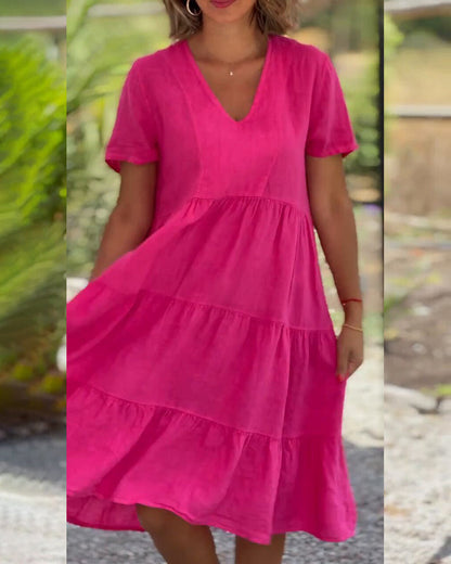 Cotton Linen Dress with V-Neck