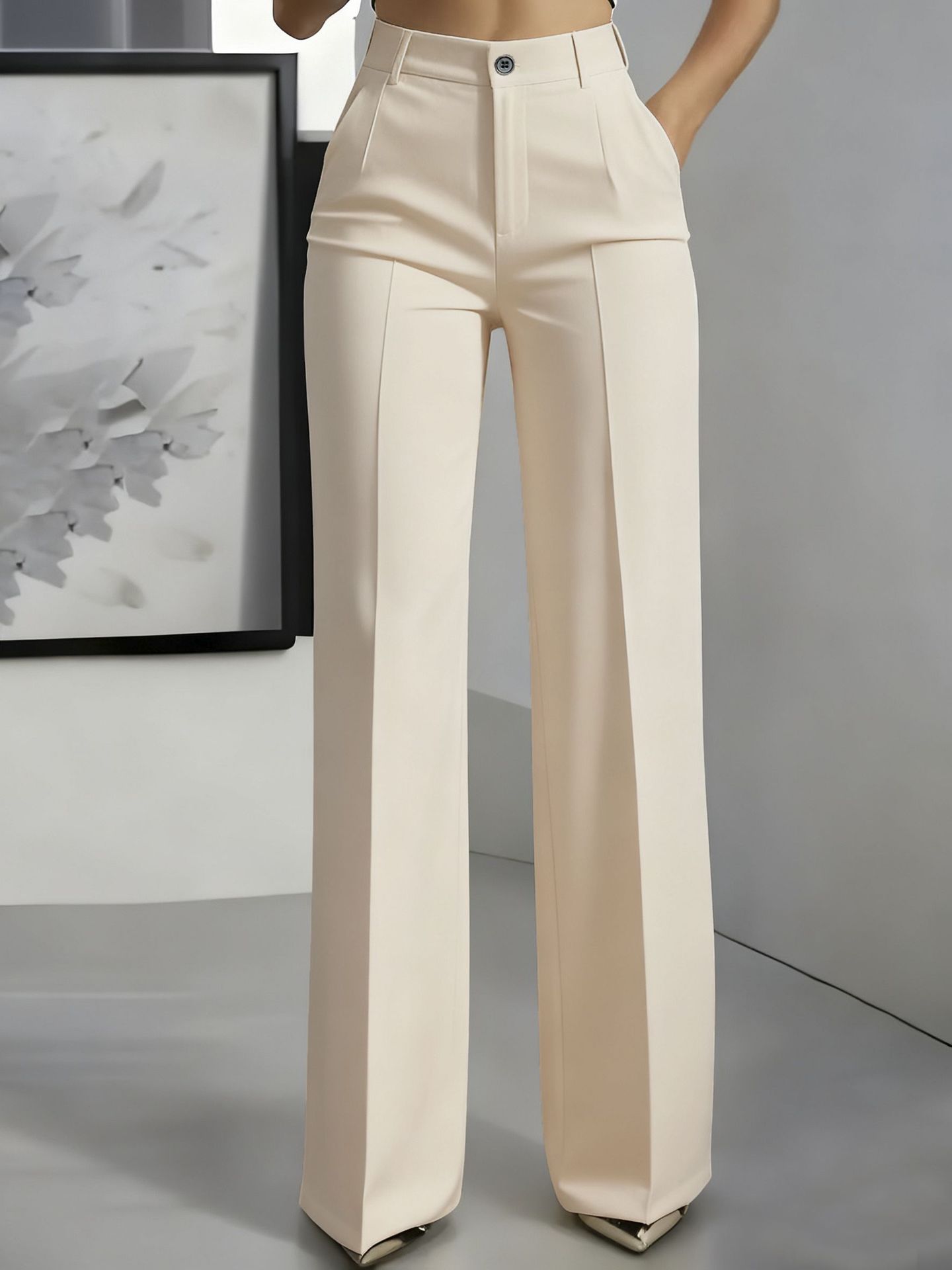 High-Waisted Women's Trousers with Elastic Waistband