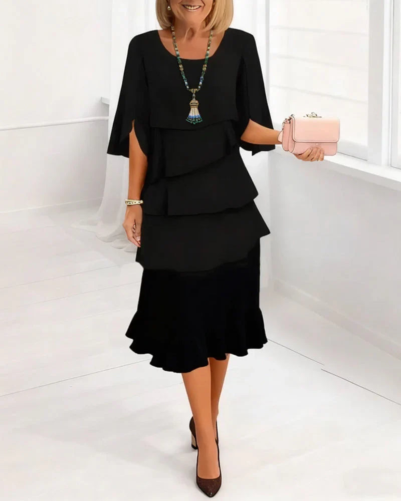 Elegant Round Neck Ruffled Dress