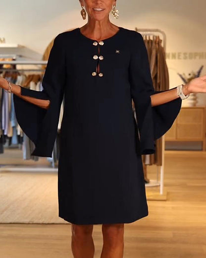 Buttoned Straight Flared Sleeve Dress