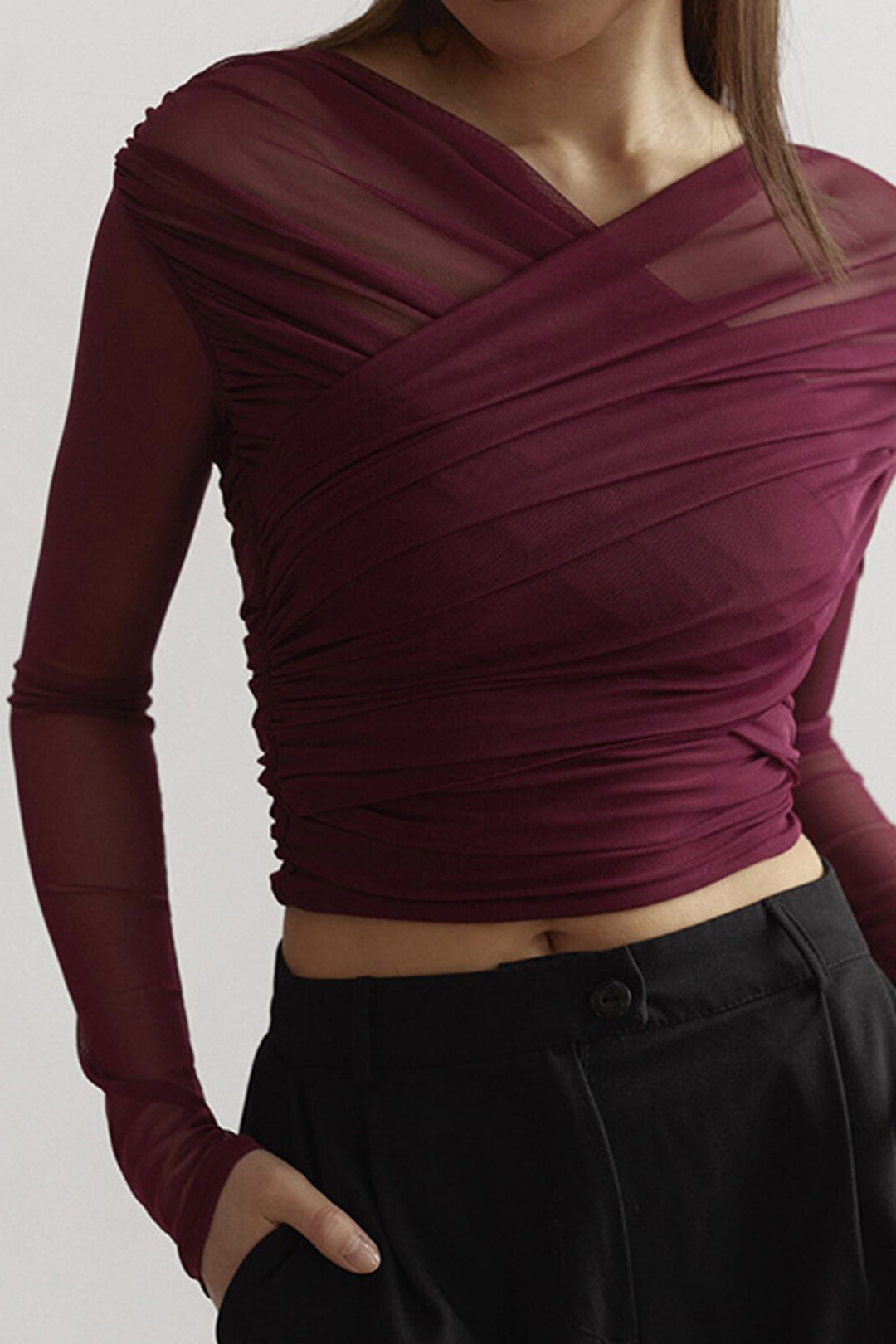 Fern | Women's Ruched Mesh Long Sleeve Top