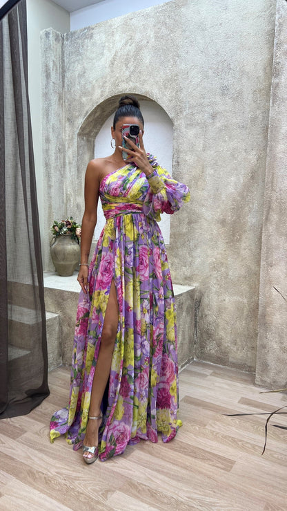 Whitney | Elegant Flowy Shoulder Dress for Summer Events
