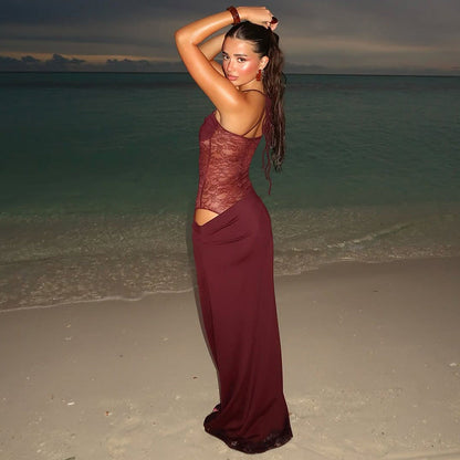 Ryann | Long Lace Dress with Elegant Floral Patterns for Women