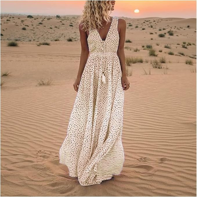 Waverly | Women's Polka Dot Boho Flowy Draped Maxi Dress