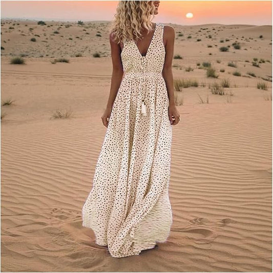 Waverly | Women's Polka Dot Boho Flowy Draped Maxi Dress