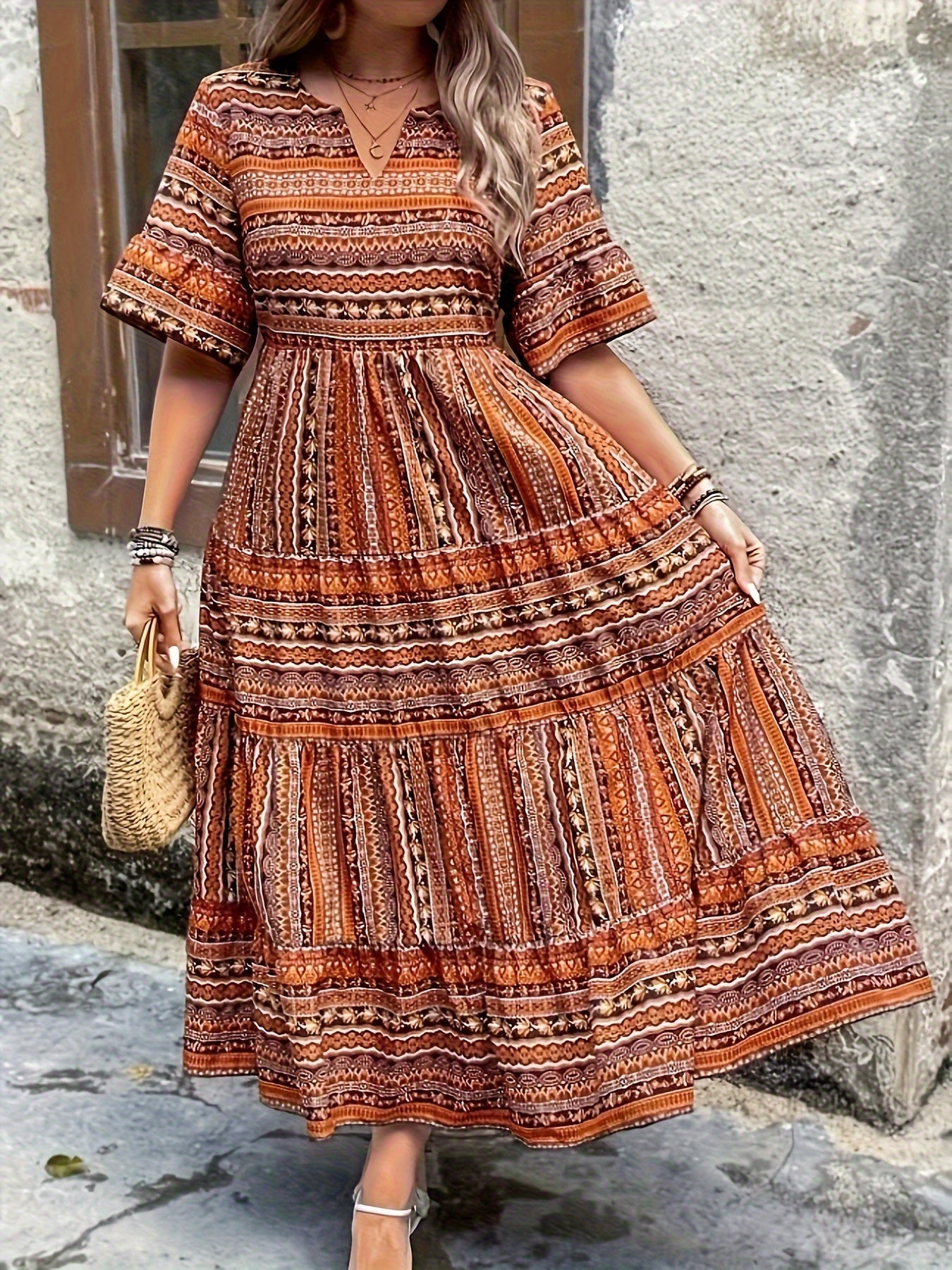 Vivienne | Women's Boho Flowy Printed Draped Dress