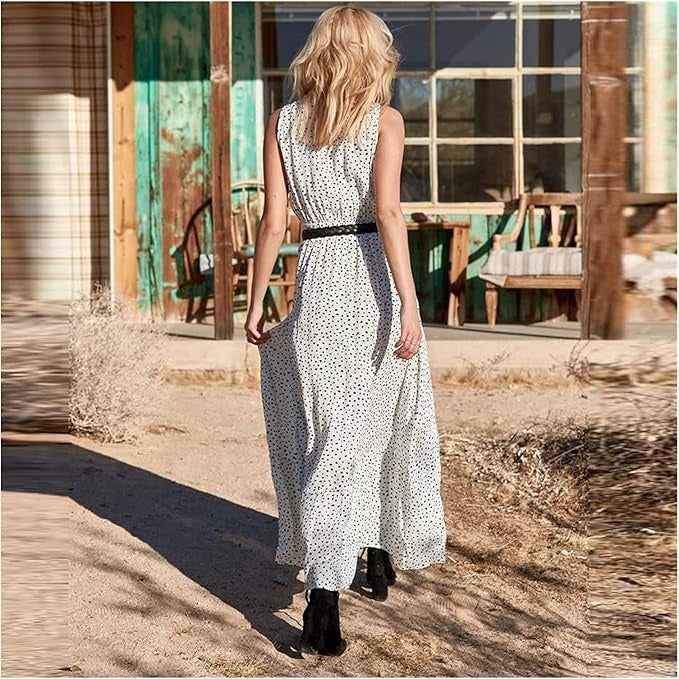 Waverly | Women's Polka Dot Boho Flowy Draped Maxi Dress