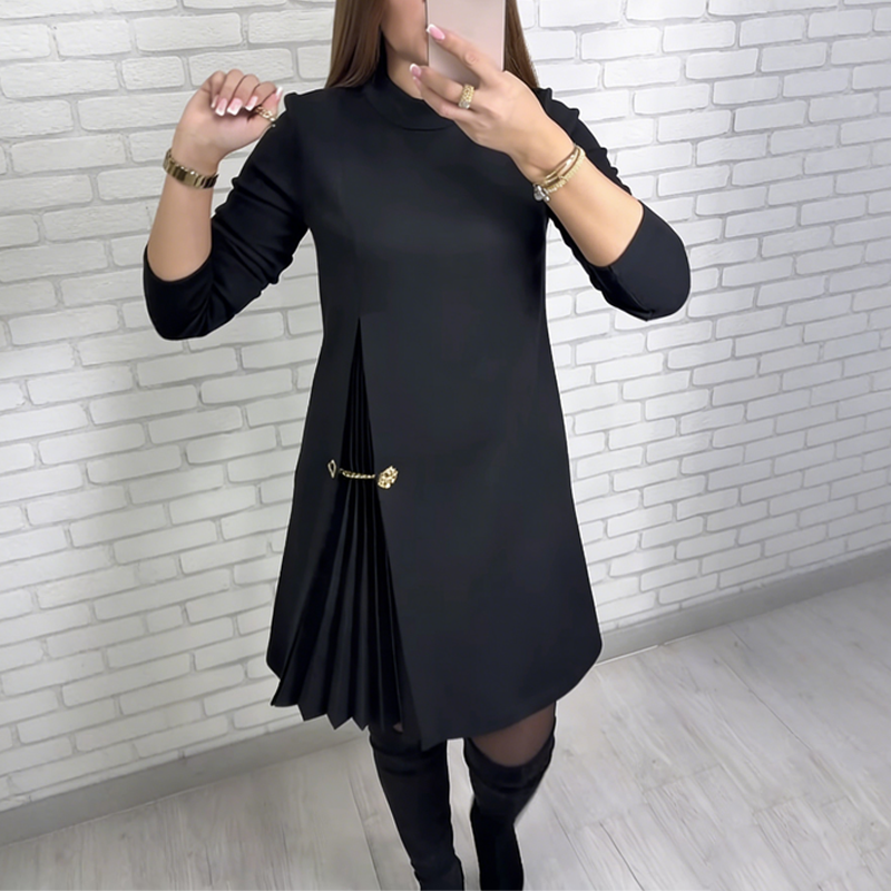 Stylish Long Sleeve Dress with Pleated Details