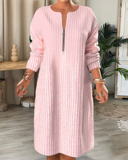 Solid Color Dress with Zipper