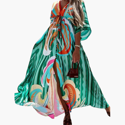 Colorful Summer Dress - Women's Maxi Dress with Floral Print