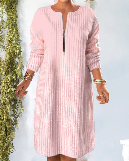 Solid Color Dress with Zipper
