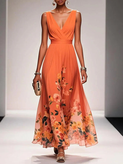 Nevaeh™ | Light Blue Floral Chiffon Maxi Dress