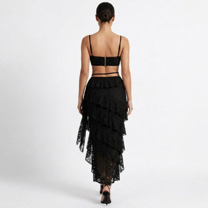 Altheira Lace Corset Two-Piece Set – Tiered Guipure Bustier & Cascading Maxi Skirt