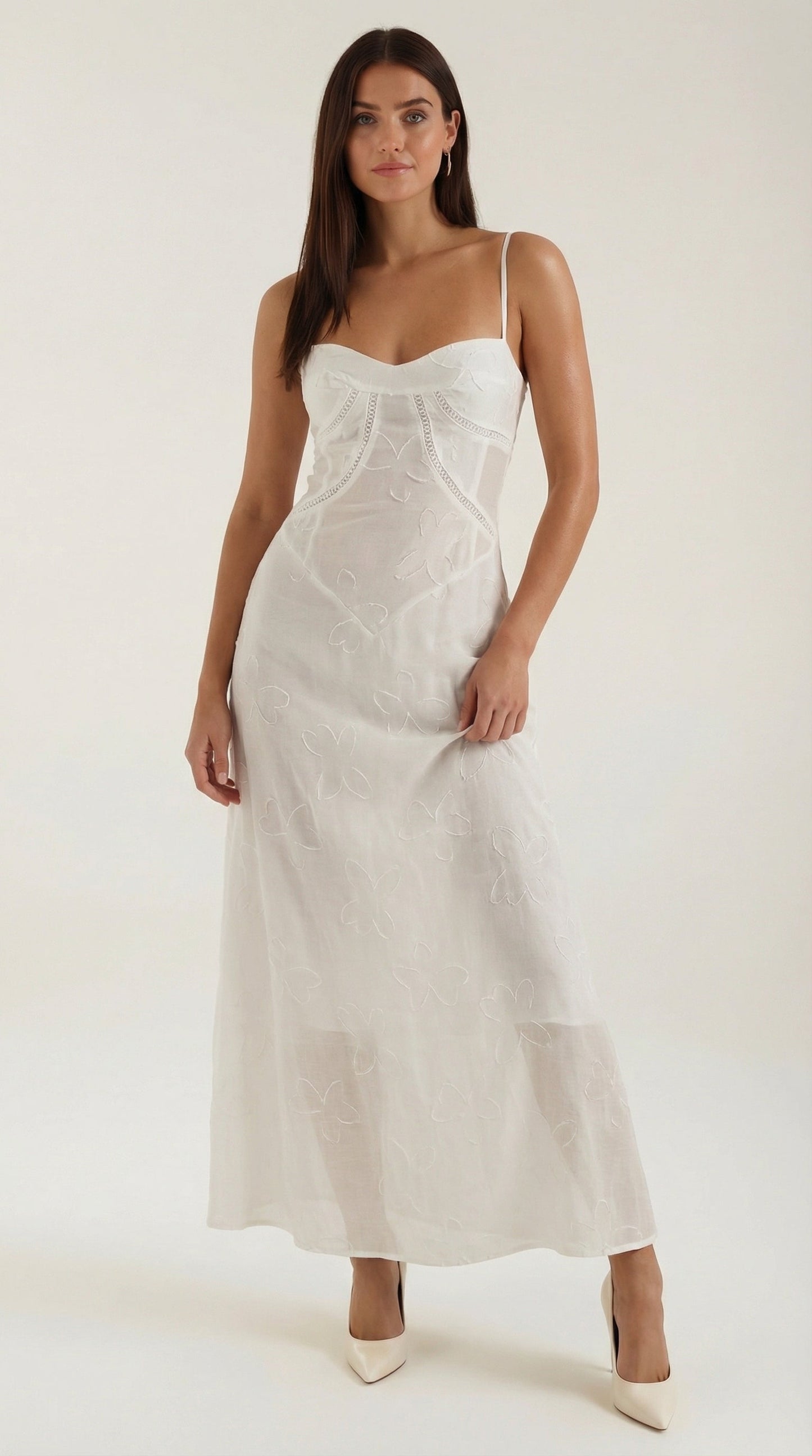 Arabelle Lace Maxi Dress — Women’s Floral Jacquard Sweetheart Strap Elegant Bridal Evening Gown