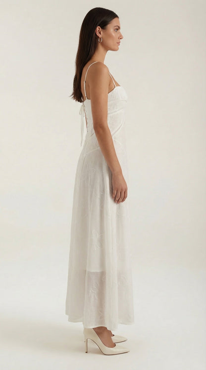 Arabelle Lace Maxi Dress — Women’s Floral Jacquard Sweetheart Strap Elegant Bridal Evening Gown