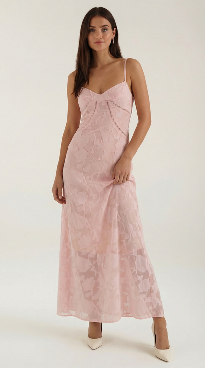 Arabelle Lace Maxi Dress — Women’s Floral Jacquard Sweetheart Strap Elegant Bridal Evening Gown