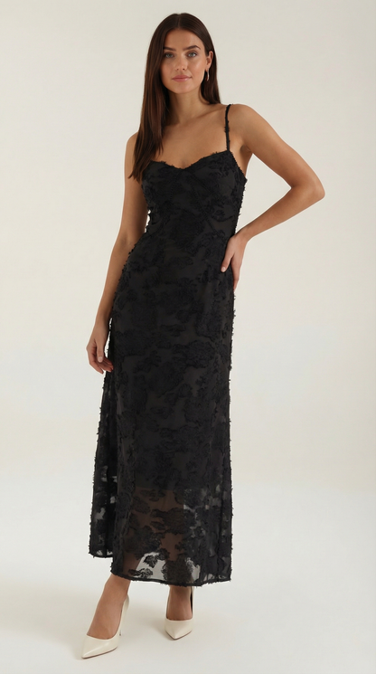Arabelle Lace Maxi Dress — Women’s Floral Jacquard Sweetheart Strap Elegant Bridal Evening Gown