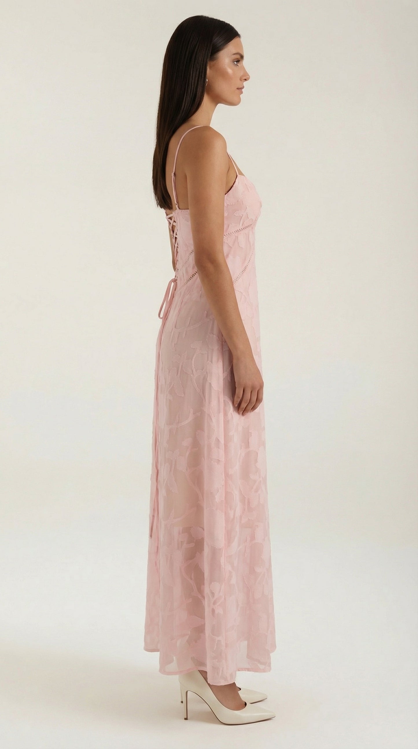 Arabelle Lace Maxi Dress — Women’s Floral Jacquard Sweetheart Strap Elegant Bridal Evening Gown