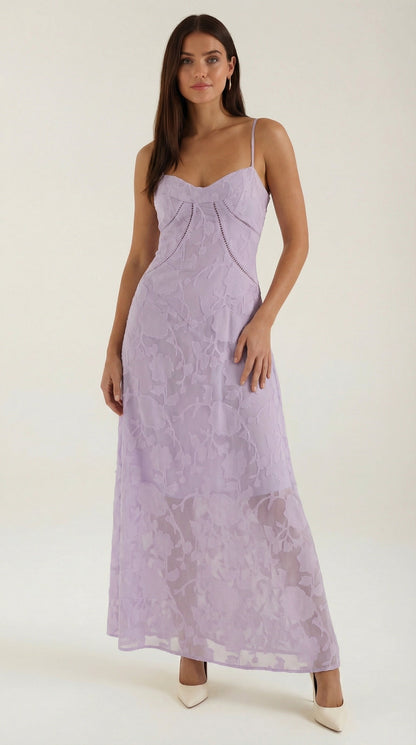 Arabelle Lace Maxi Dress — Women’s Floral Jacquard Sweetheart Strap Elegant Bridal Evening Gown