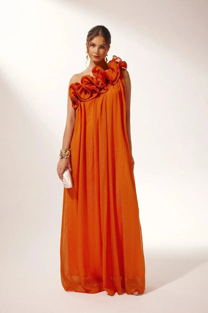Formal Asymmetric One-Shoulder Floral Evening Gown
