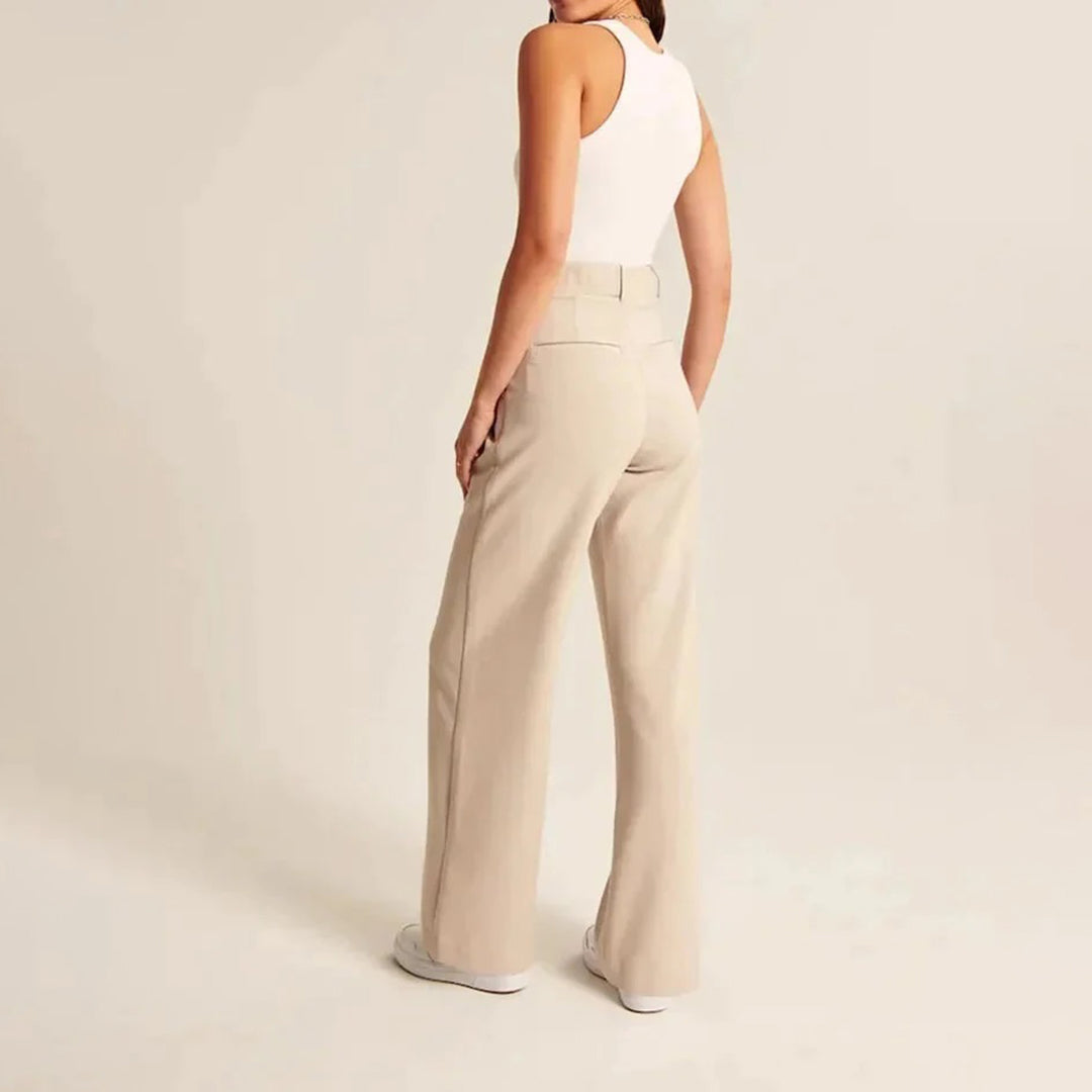 Women's High-Waisted Cotton Wide Trousers - Elegant and Stylish for Spring