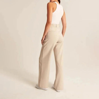 Women's High-Waisted Cotton Wide Trousers - Elegant and Stylish for Spring