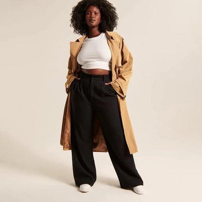 Women's High-Waisted Cotton Wide Trousers - Elegant and Stylish for Spring