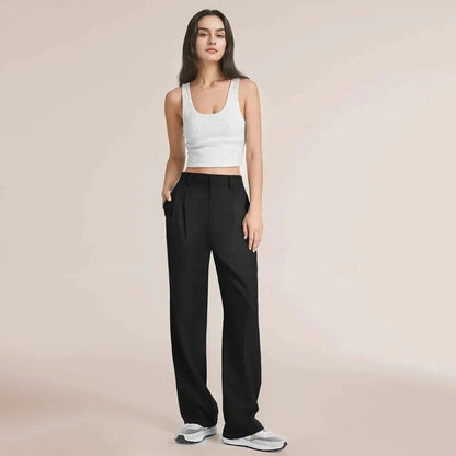 Women's High-Waisted Cotton Wide Trousers - Elegant and Stylish for Spring