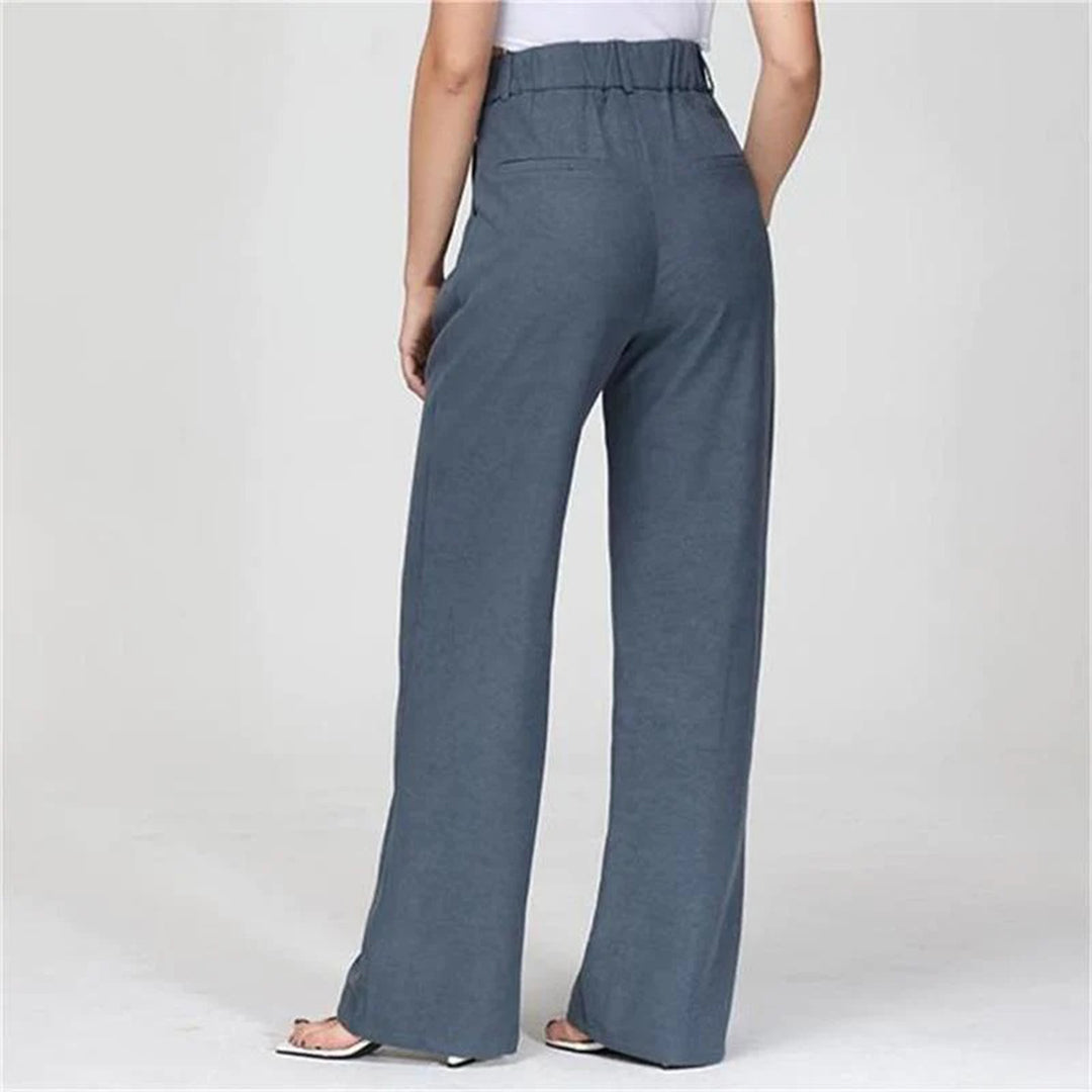 Women's High-Waisted Cotton Wide Trousers - Elegant and Stylish for Spring