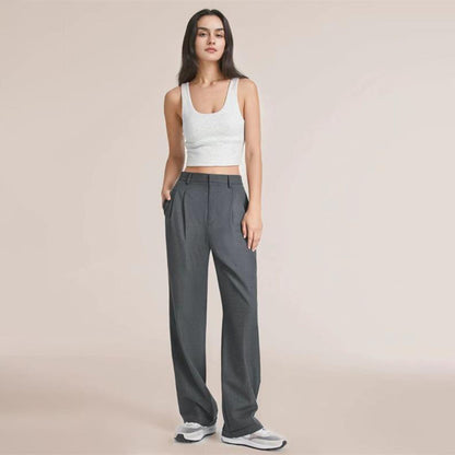 Women's High-Waisted Cotton Wide Trousers - Elegant and Stylish for Spring