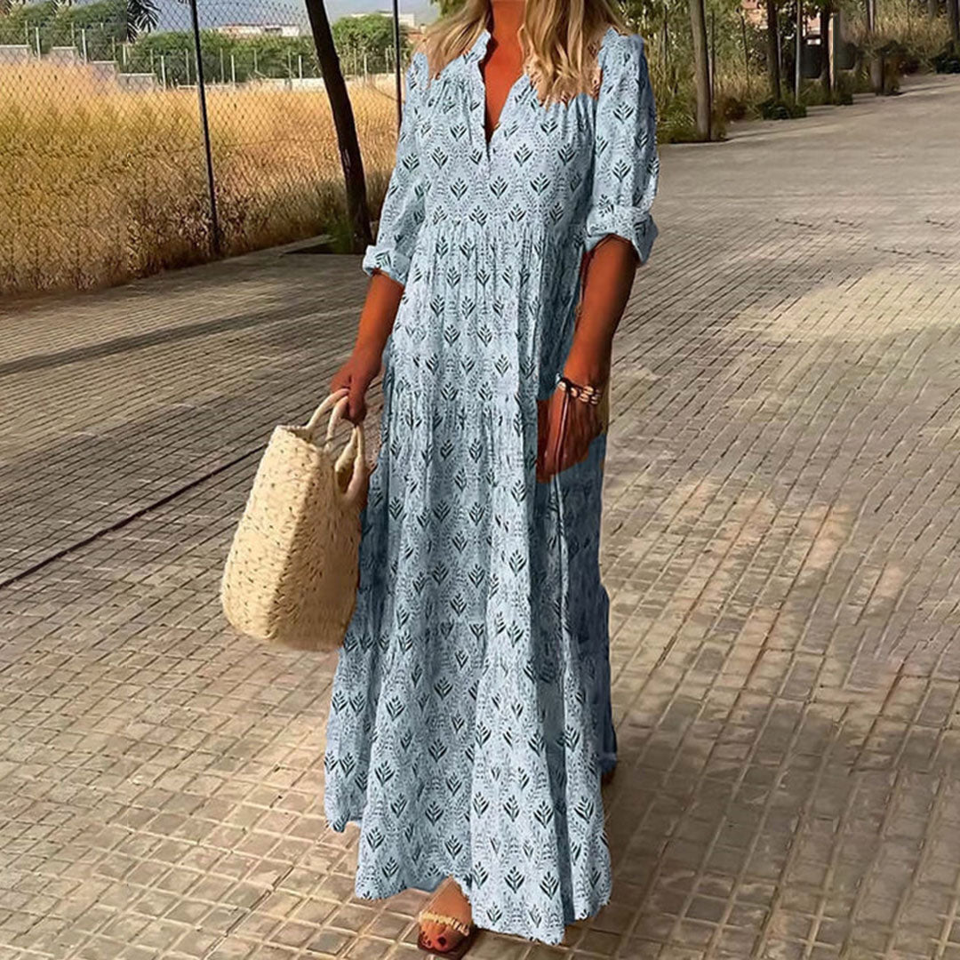 Boho Dress for Women | Maxi V-Neck Long Sleeve Dress