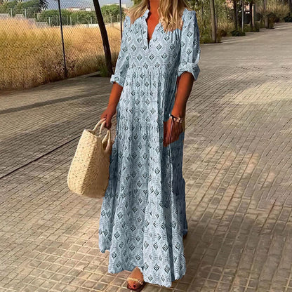 Boho Dress for Women | Maxi V-Neck Long Sleeve Dress
