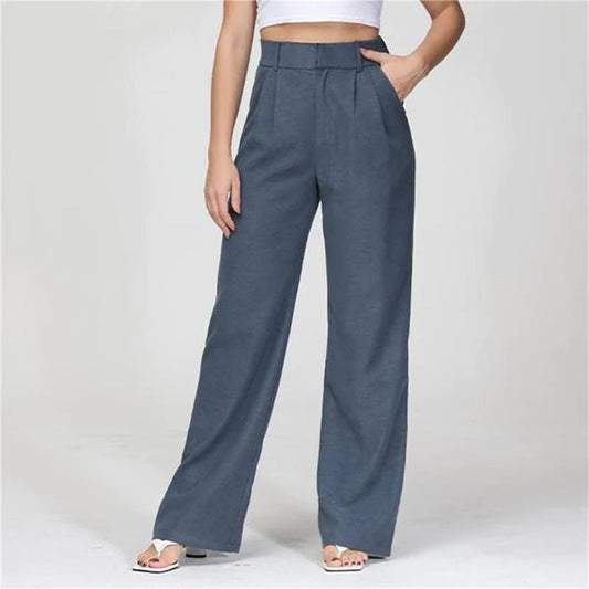 Women's High-Waisted Cotton Wide Trousers - Elegant and Stylish for Spring