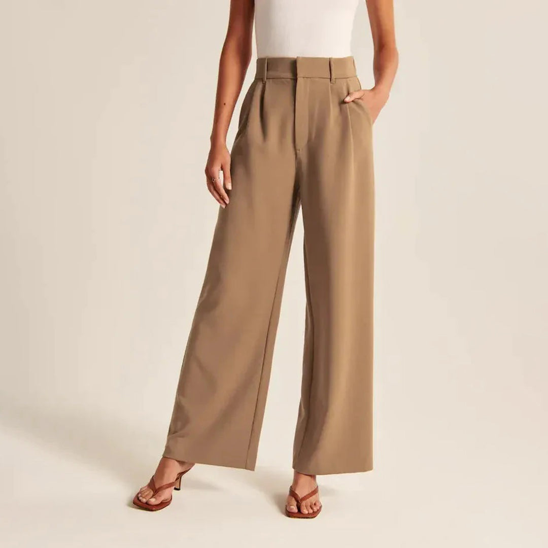 Women's High-Waisted Cotton Wide Trousers - Elegant and Stylish for Spring