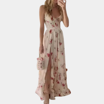 Summer women's maxi dress with straps, flowing, elegant, cotton for summer, stylish
