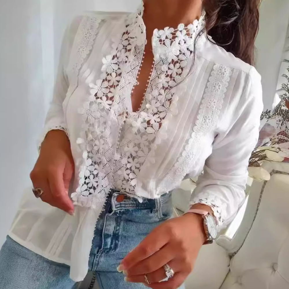 Women's Spring Blouse – Elegant Cotton Shirt with Lace