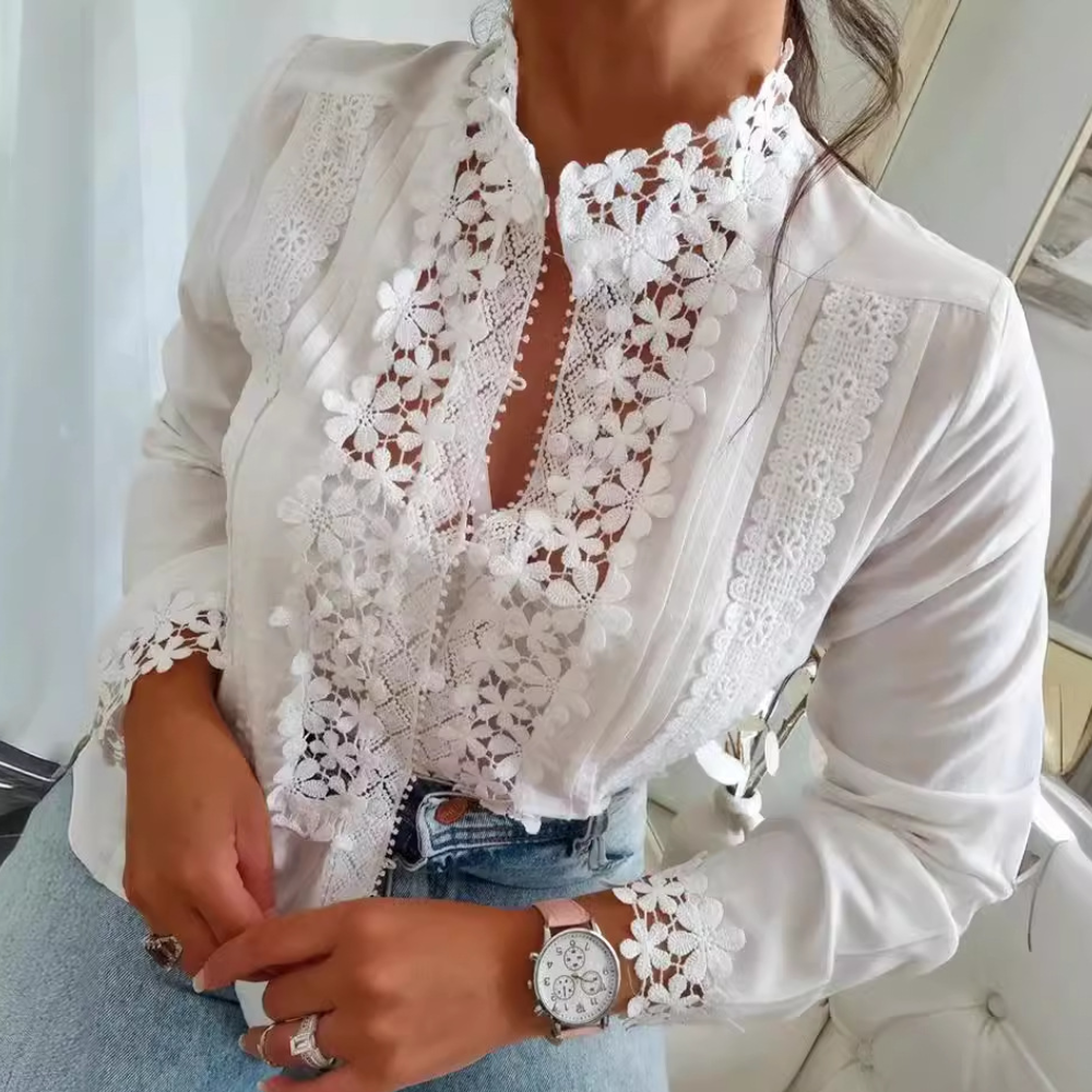 Women's Spring Blouse – Elegant Cotton Shirt with Lace