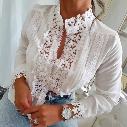 Women's Spring Blouse – Elegant Cotton Shirt with Lace