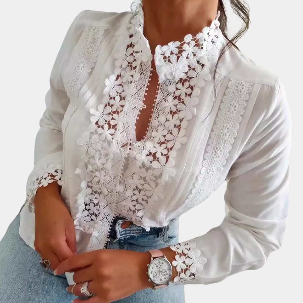 Women's Spring Blouse – Elegant Cotton Shirt with Lace