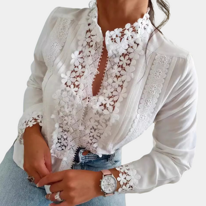 Women's Spring Blouse – Elegant Cotton Shirt with Lace