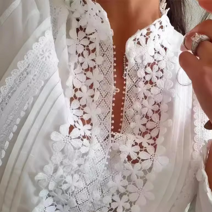 Women's Spring Blouse – Elegant Cotton Shirt with Lace