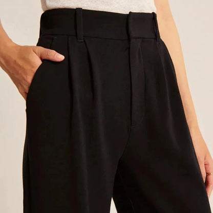 Women's High-Waisted Cotton Wide Trousers - Elegant and Stylish for Spring