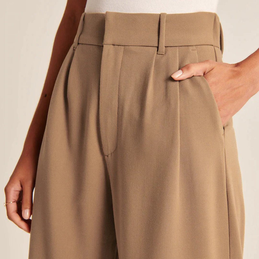 Women's High-Waisted Cotton Wide Trousers - Elegant and Stylish for Spring