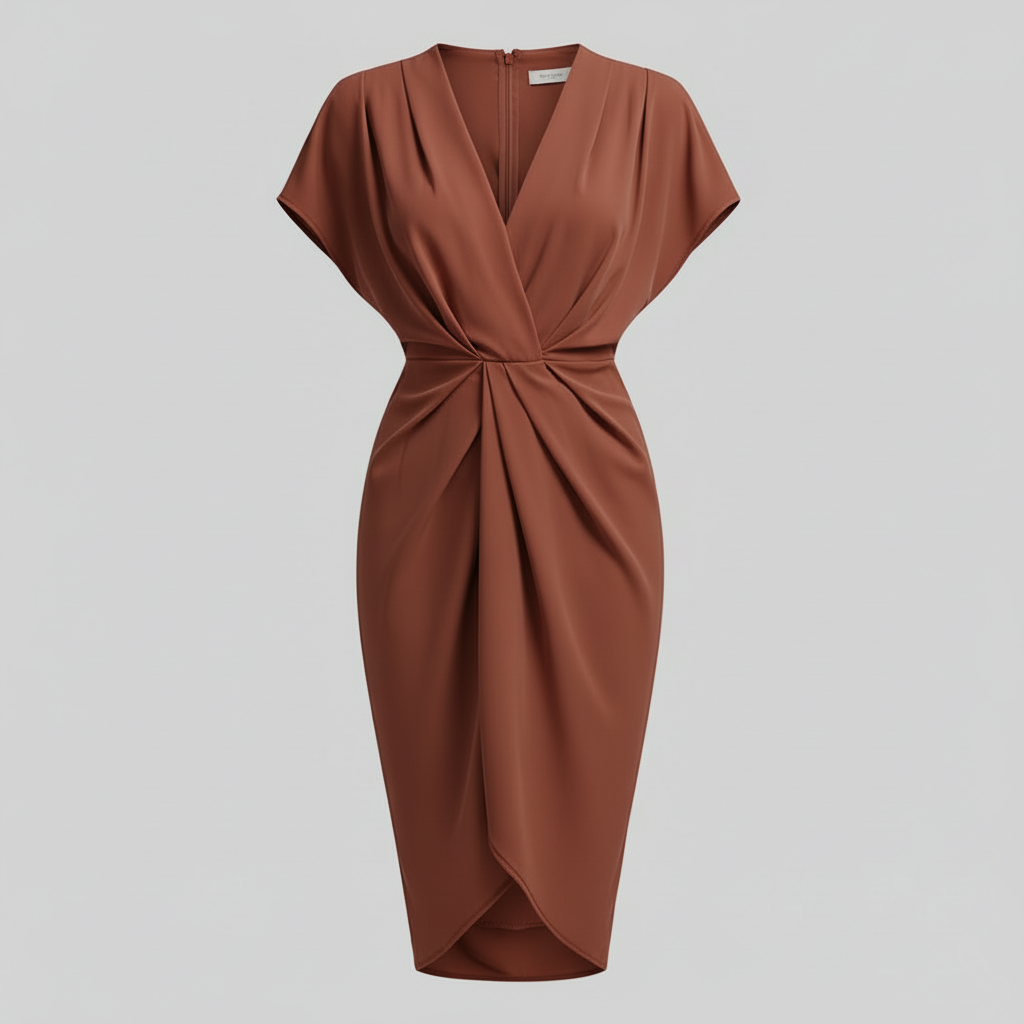 Draped Front Midi Dress | Women's Summer Dress with Side Slit