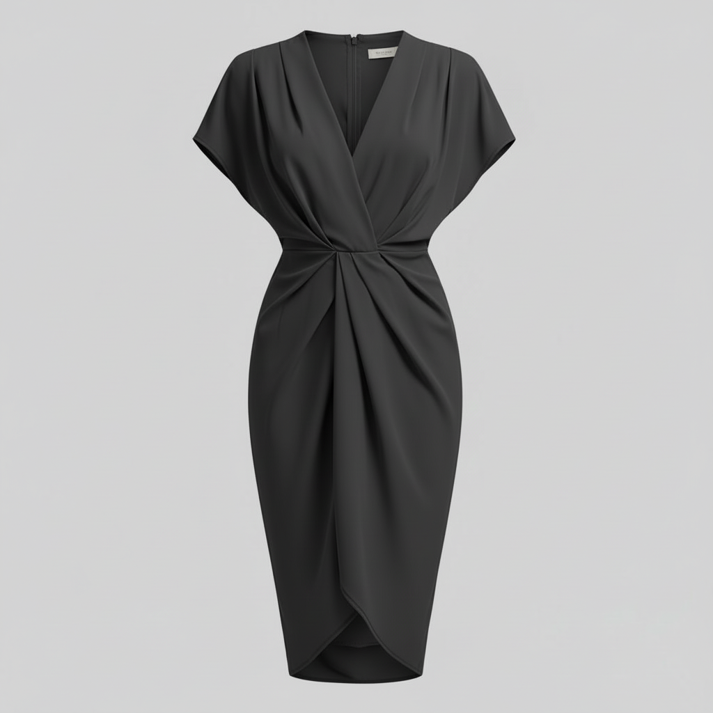 Draped Front Midi Dress | Women's Summer Dress with Side Slit