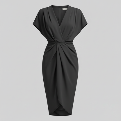 Draped Front Midi Dress | Women's Summer Dress with Side Slit