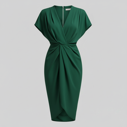 Draped Front Midi Dress | Women's Summer Dress with Side Slit